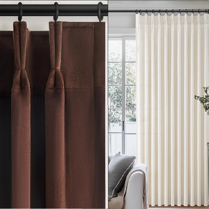 Double pinch pleat heading curtains